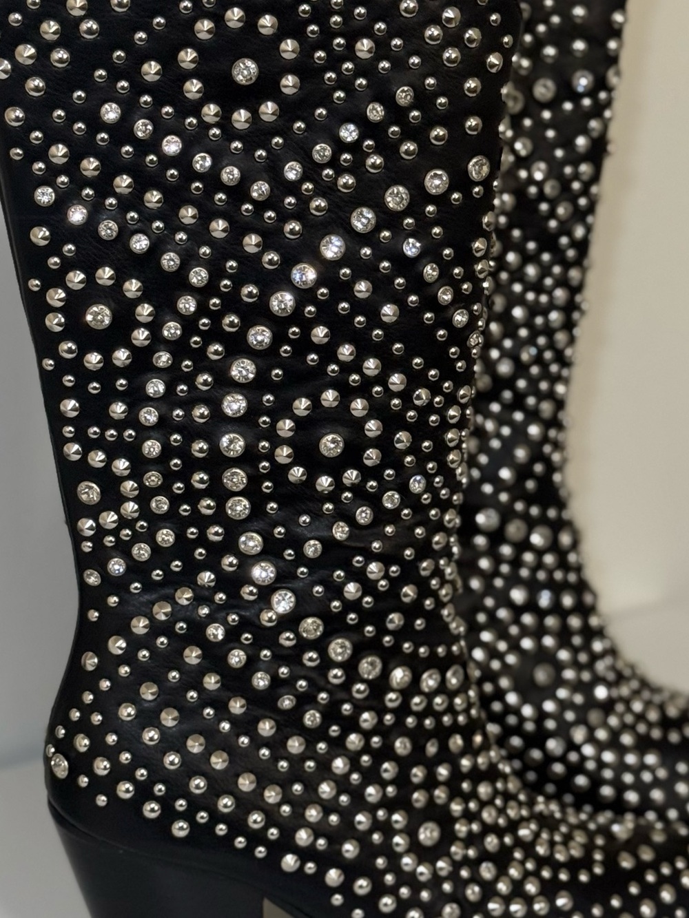 NWB ! Rhinestone Black Mid-Calf Western Cowboy Boots Size 11 Woman Beast Fashion - Picture 2 of 6